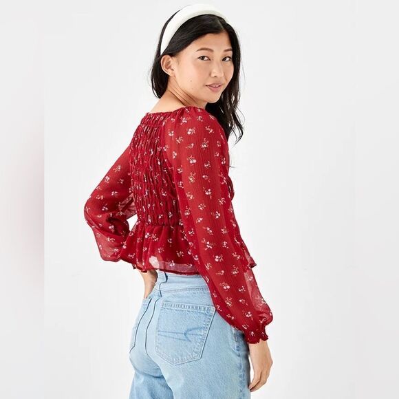 NWT American Eagle AE Smocked women's Floral blouse Top - Picture 6 of 9